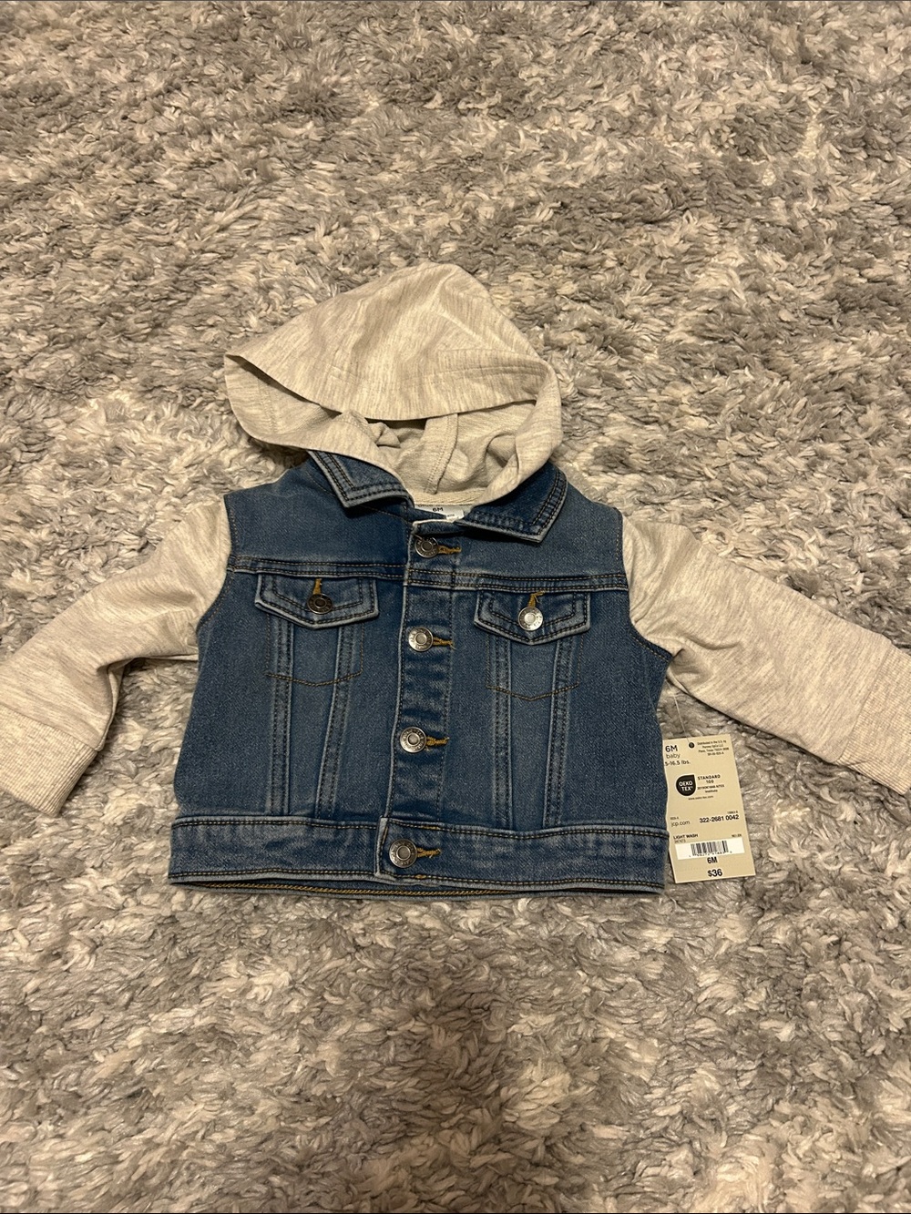 okie dokie Blue Denim Jacket with Light Gray Hood & Sleeves